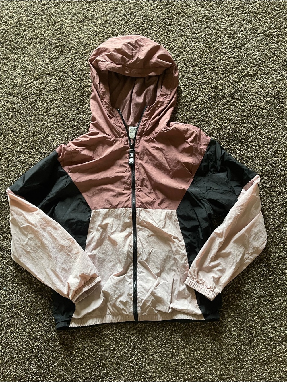 Colorblock Hooded Windbreaker Jacket - Dusty Rose, Black & Pale Pink